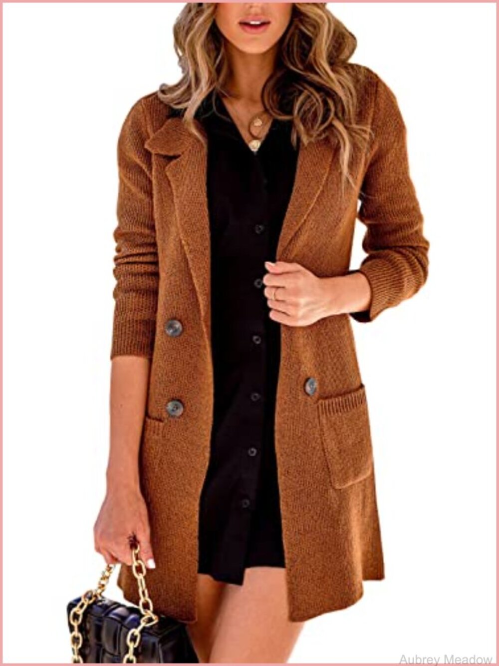 Women Open Front Knit Cardigan Long Sleeve Button Down